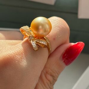 Gold Plated Silver Gold Pearl Ring